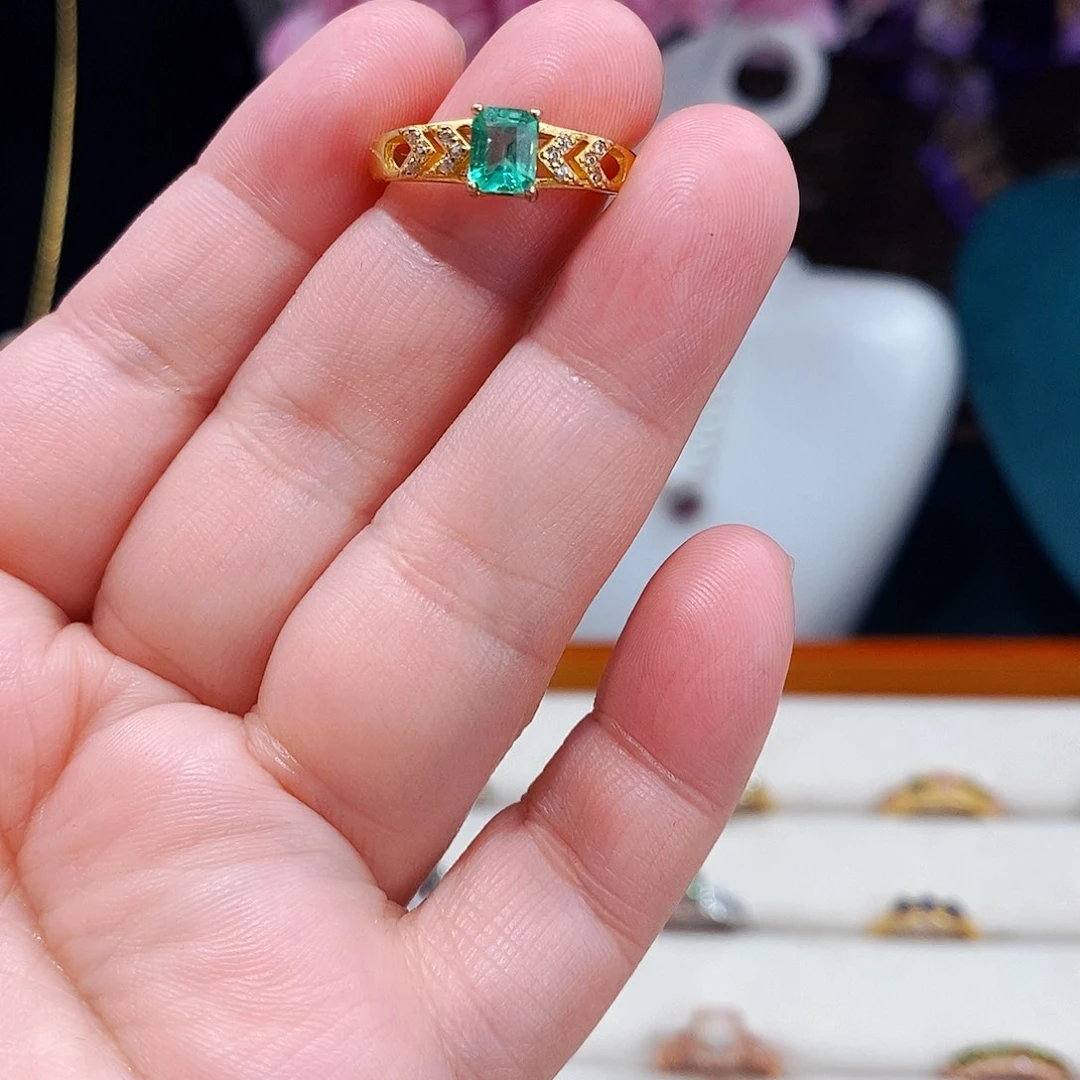 祖母绿戒指银S925镶嵌