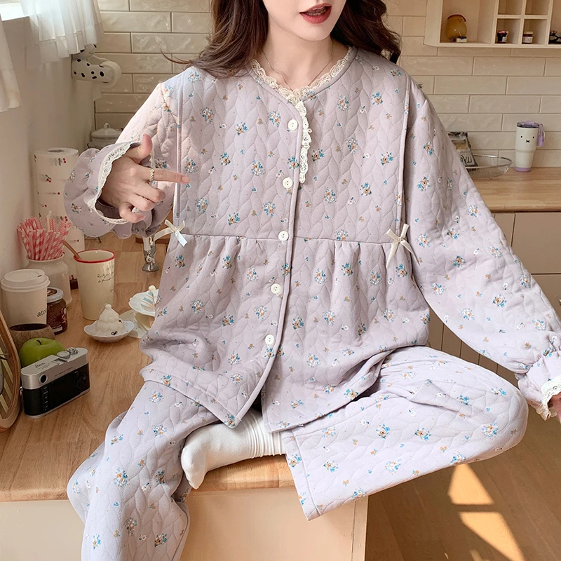 秋冬空气棉孕妇睡衣女产后产妇怀孕期坐月哺乳喂奶夹层月子服套装