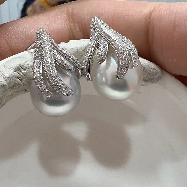 海水珍珠耳饰银S925镶嵌?****?