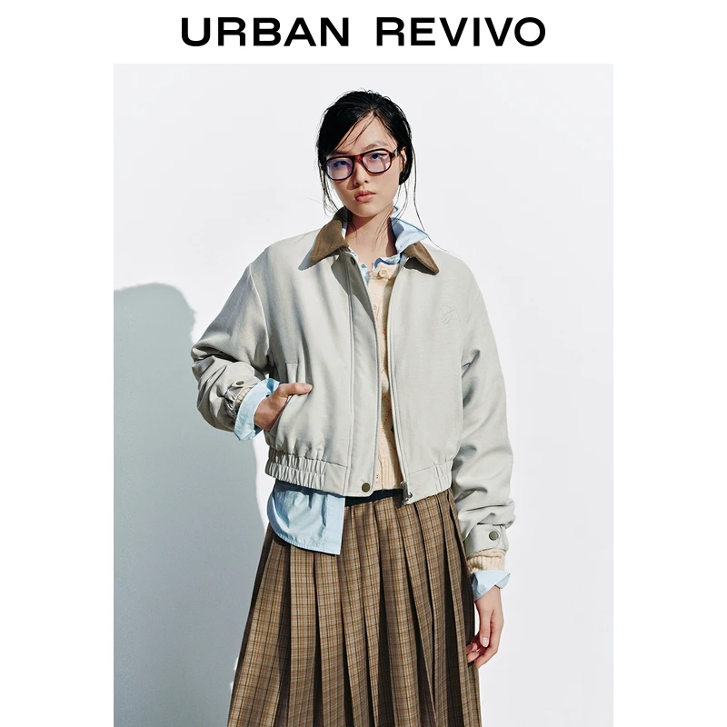 UR2025冬季新款女装复古休闲撞色灯芯绒翻领棉服UYY150073