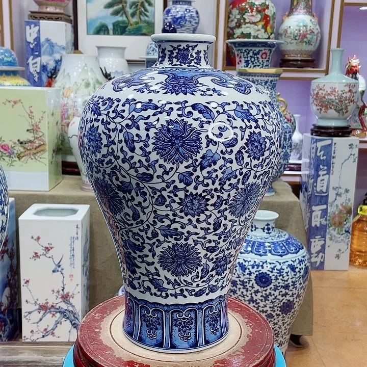花瓶全手工釉下青花梅瓶