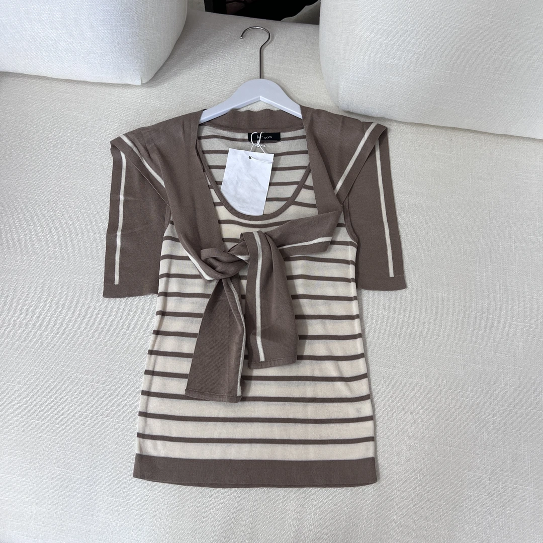 时尚条纹两件套针织T恤 J141