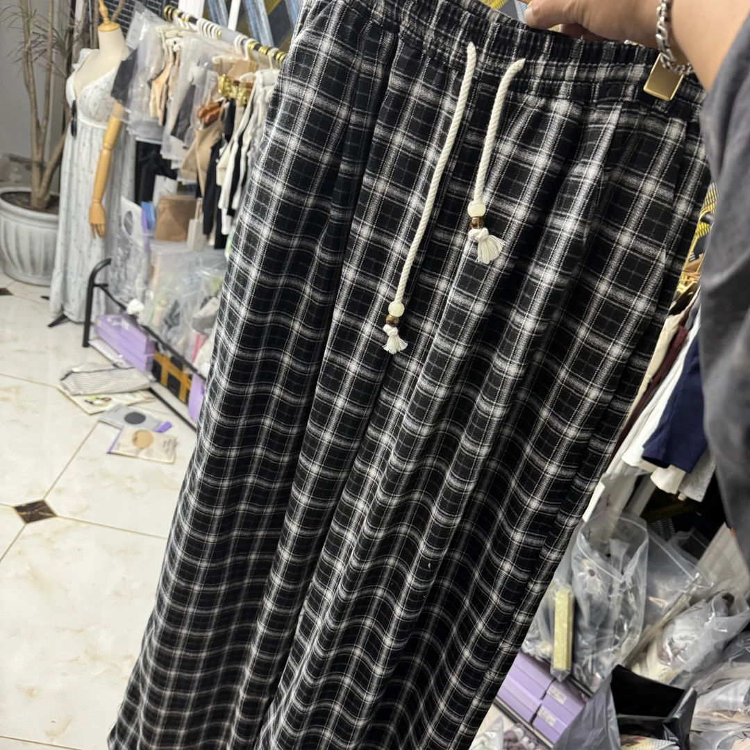 1155秋季新款复古港风格纹高腰垂感阔腿裤外穿休闲长裤百搭