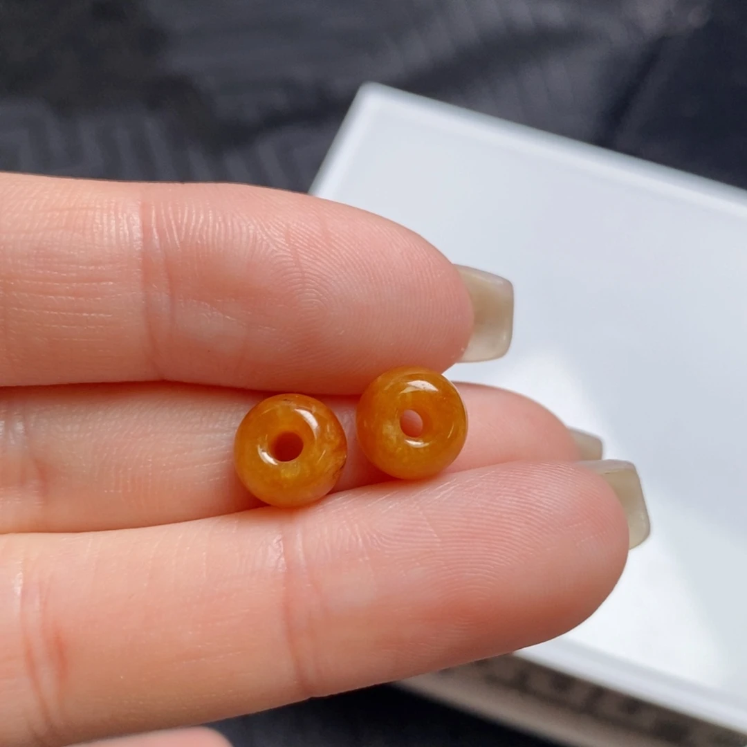 翡翠未镶嵌耳饰黄翡小鼓珠