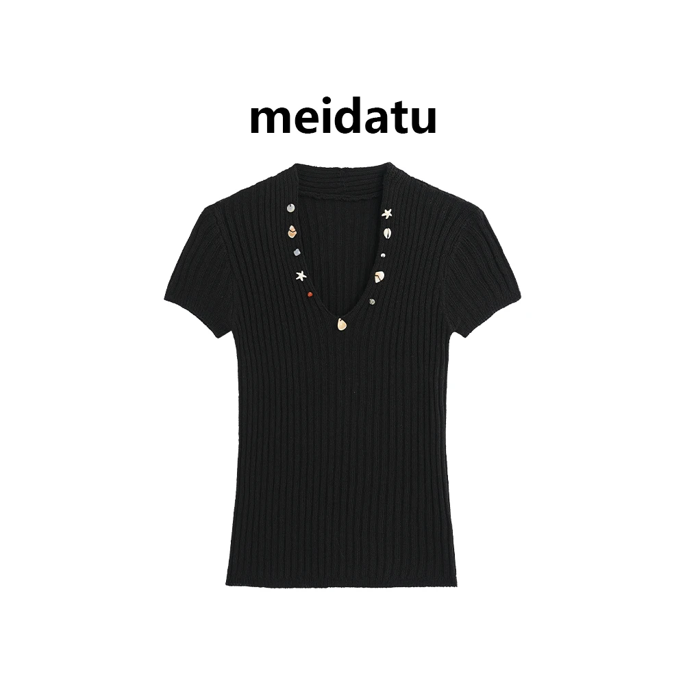 美哒兔（糖豆贝壳）气质重工贝壳修身针织衫（高个子版）CM600-258QG