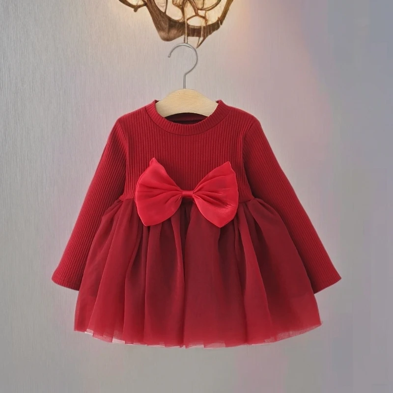 女童连衣裙秋装2025春秋宝宝周岁生日红色礼服婴幼儿公主裙子洋气
