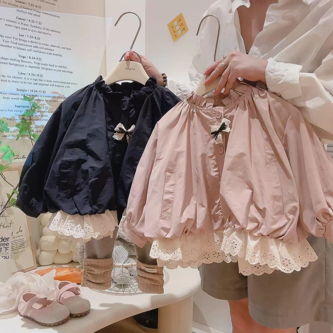 女童花苞普通外套百搭春款秋季单排扣休闲风女童装宝宝圆领