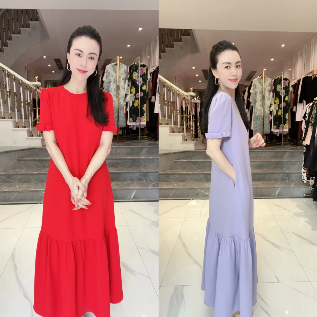 5976研家轻奢减龄俏皮优雅藏肉显瘦宽松蝴蝶结醋酸连衣裙长裙