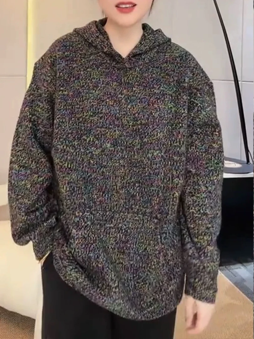 9026设计感连帽毛衣年秋冬季新款休闲感彩点保暖上衣