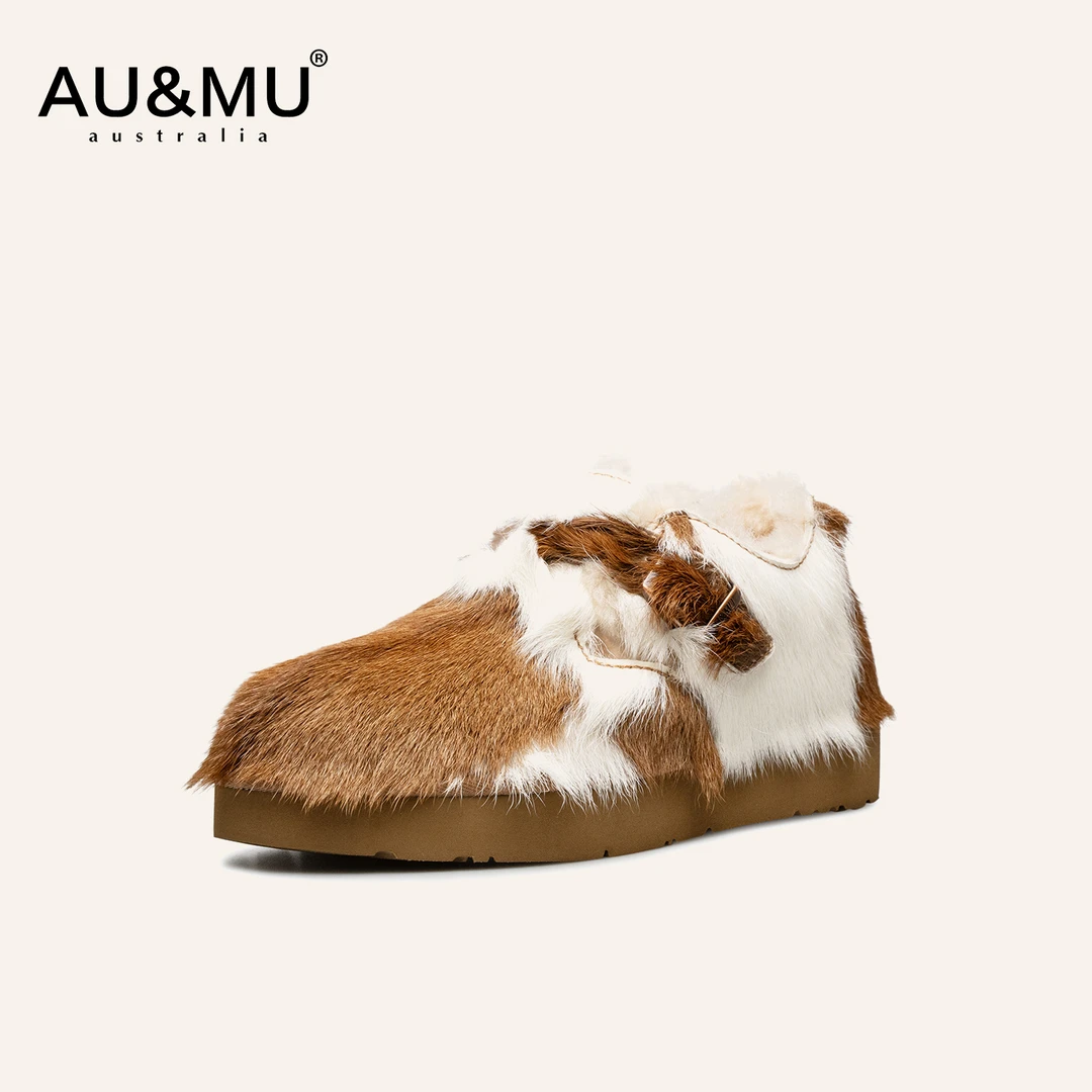 AUMU2025冬季新品低帮羊毛棉鞋时尚民族风毛毛外穿保暖棉靴3129