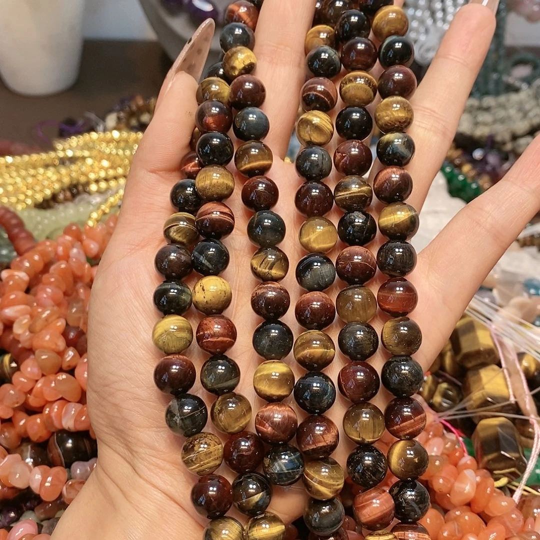 玛瑙/玉髓散珠天然10mm3色虎眼一条