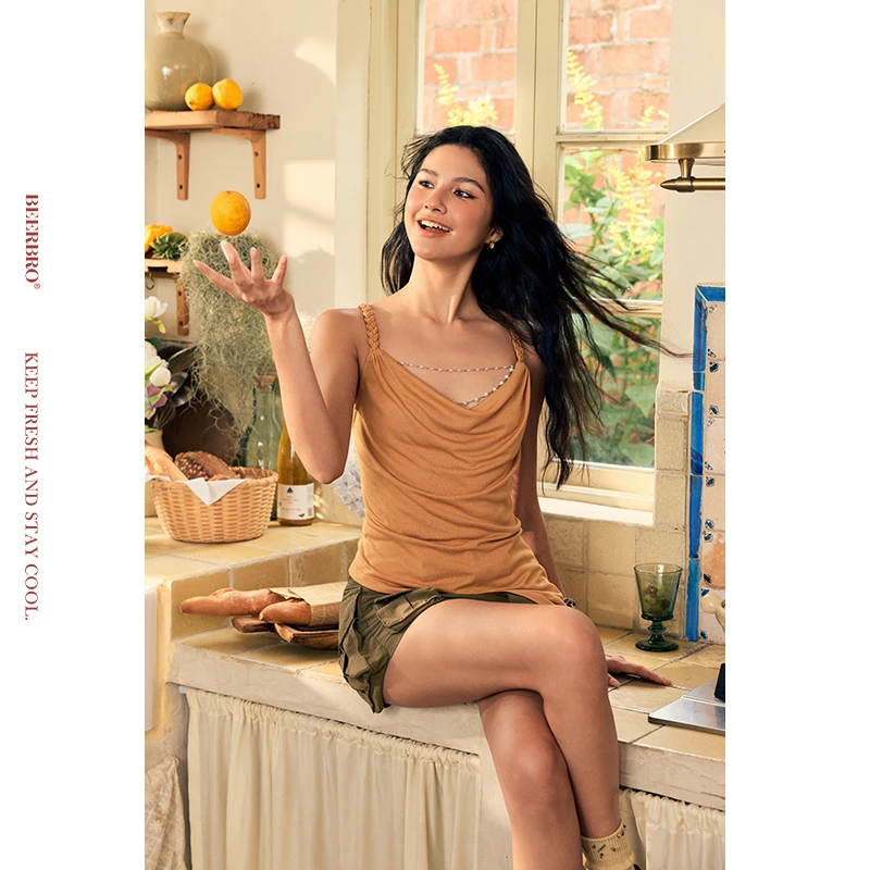 『玩乐夏日』羊毛莫代尔珍珠链条荡领吊带背心BZ25XLM0411-1DD05B