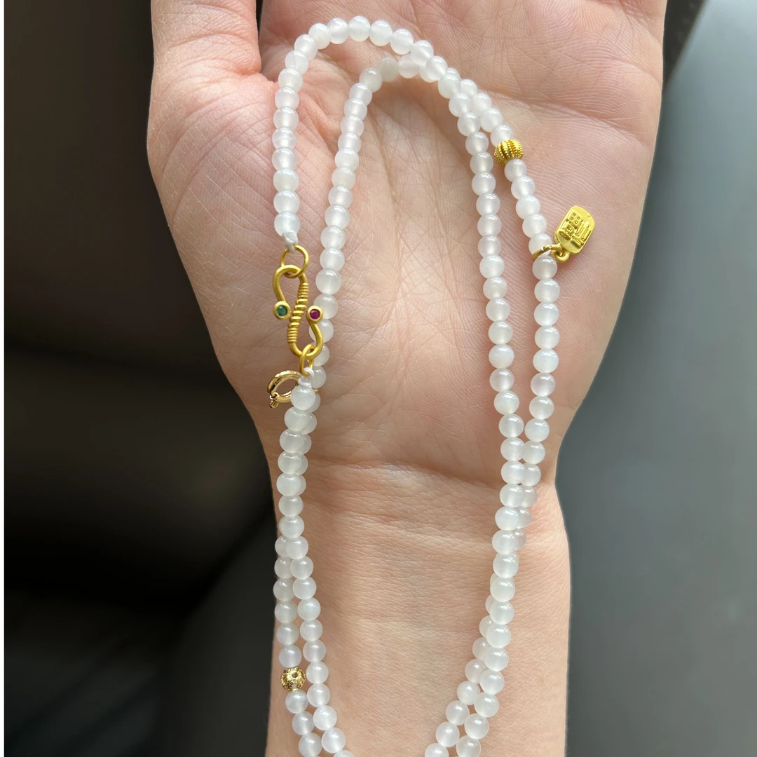 和田玉白玉小米珠时尚女士卡4mm