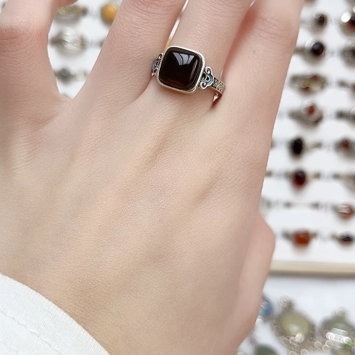 血珀戒指银S925镶嵌天然