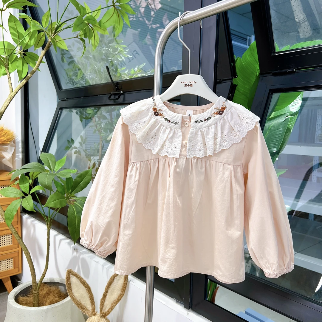 【娃娃衫】512（粉色）上衣 女童森系百搭 绣花娃娃领花边 娃娃衫