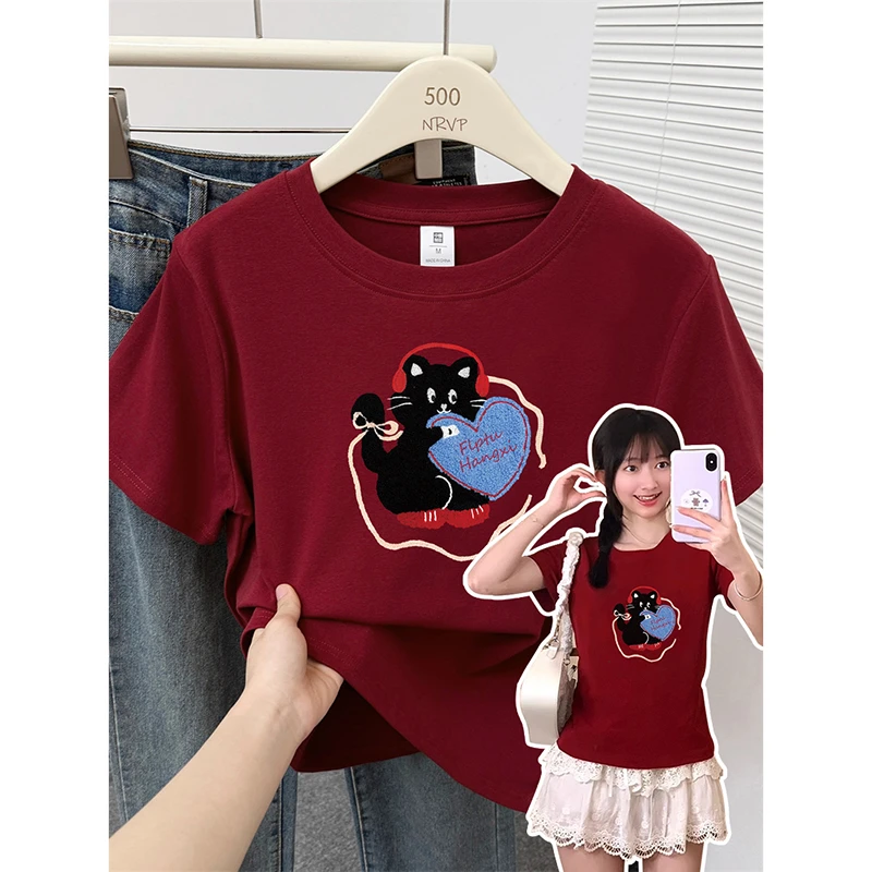 氨纶显白正肩短袖t恤女韩系休闲小个子夏季修身高弹力棉上衣装ins