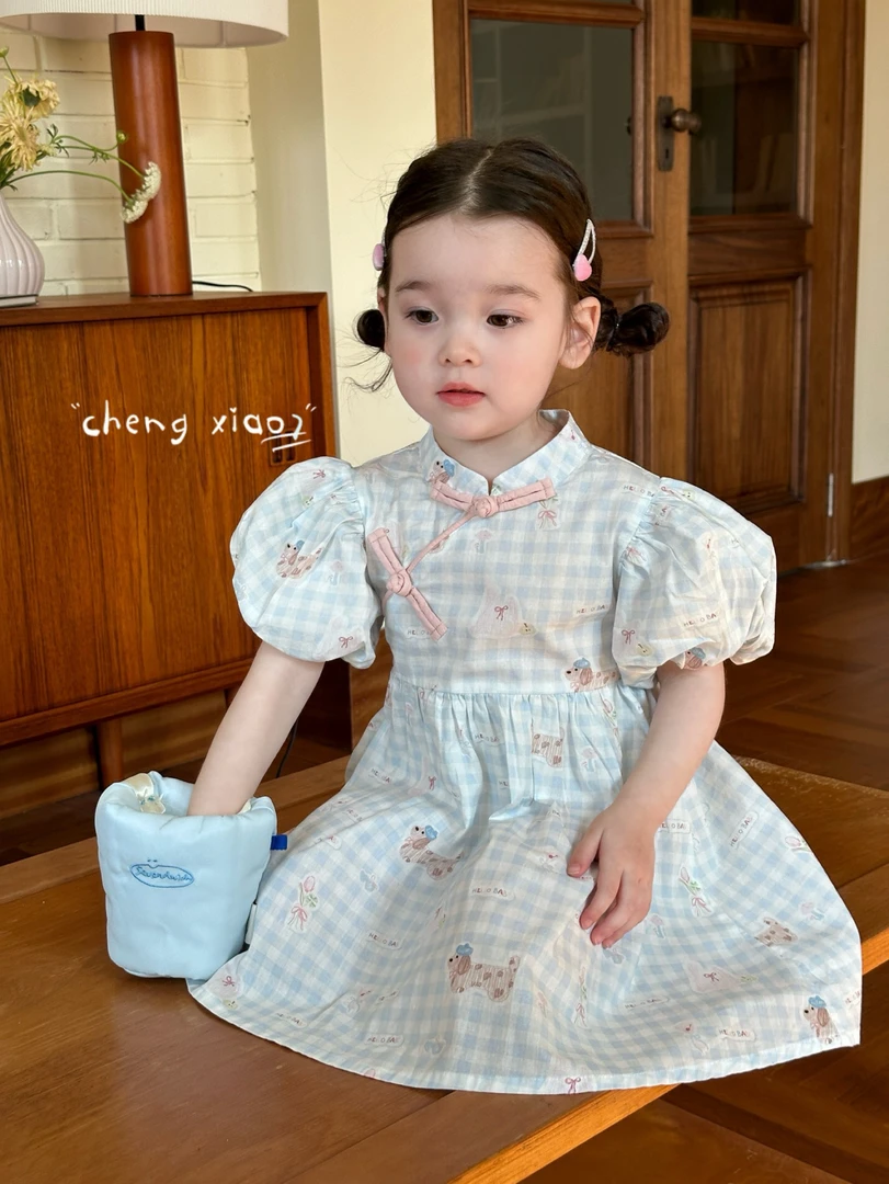 【橙小七】2025夏款新款女童韩版可爱卡通连衣裙