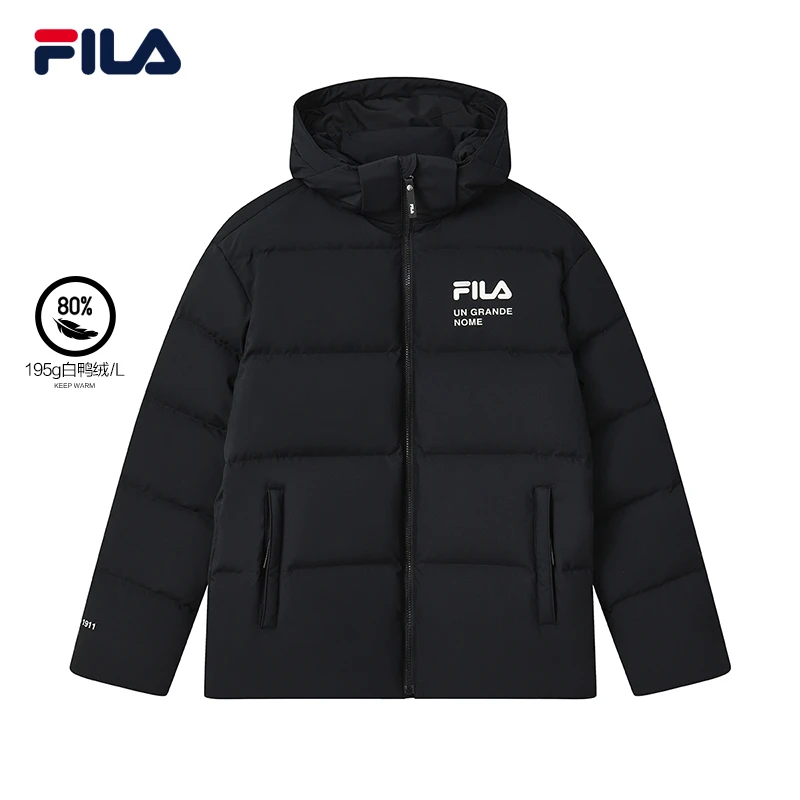 Fila/斐乐鸭绒羽绒服秋冬宽松短款保暖帽子可拆卸休闲男女上衣