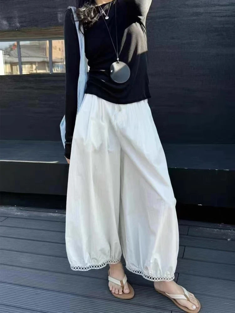 【姿姐专属+运补8】欧货款镂空蕾丝花边设计感阔腿灯笼九分裤