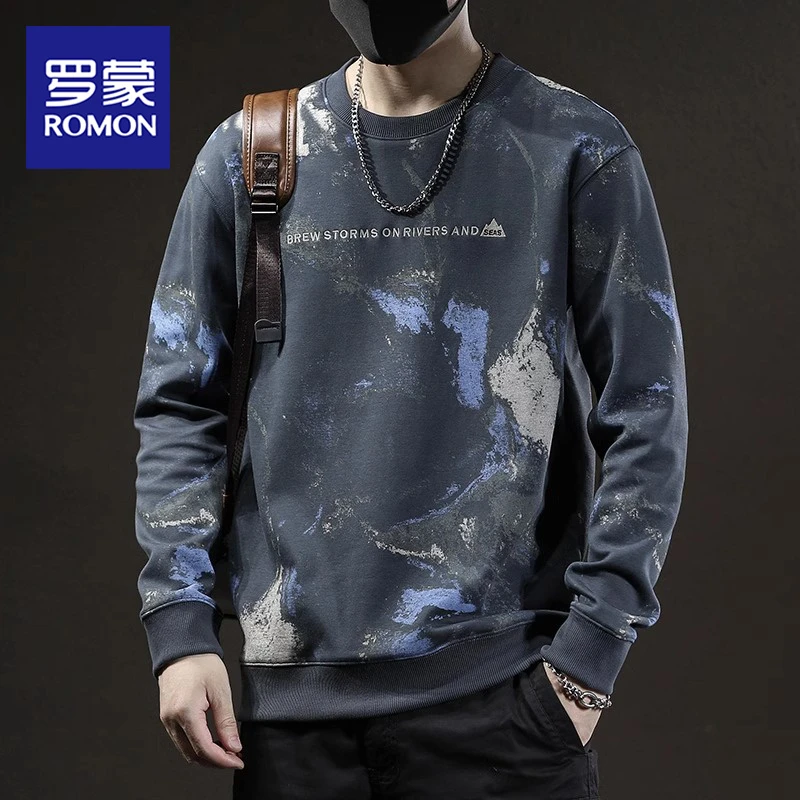 罗蒙卫衣男款爆款2025新款圆领套头长袖男装秋冬季慵懒风男上衣