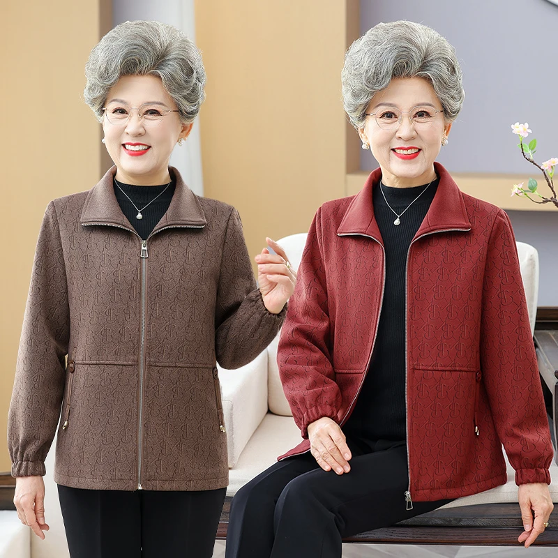 奶奶春装新中式外套中老年人上衣女翻领气质妈妈衣服春秋款老太太