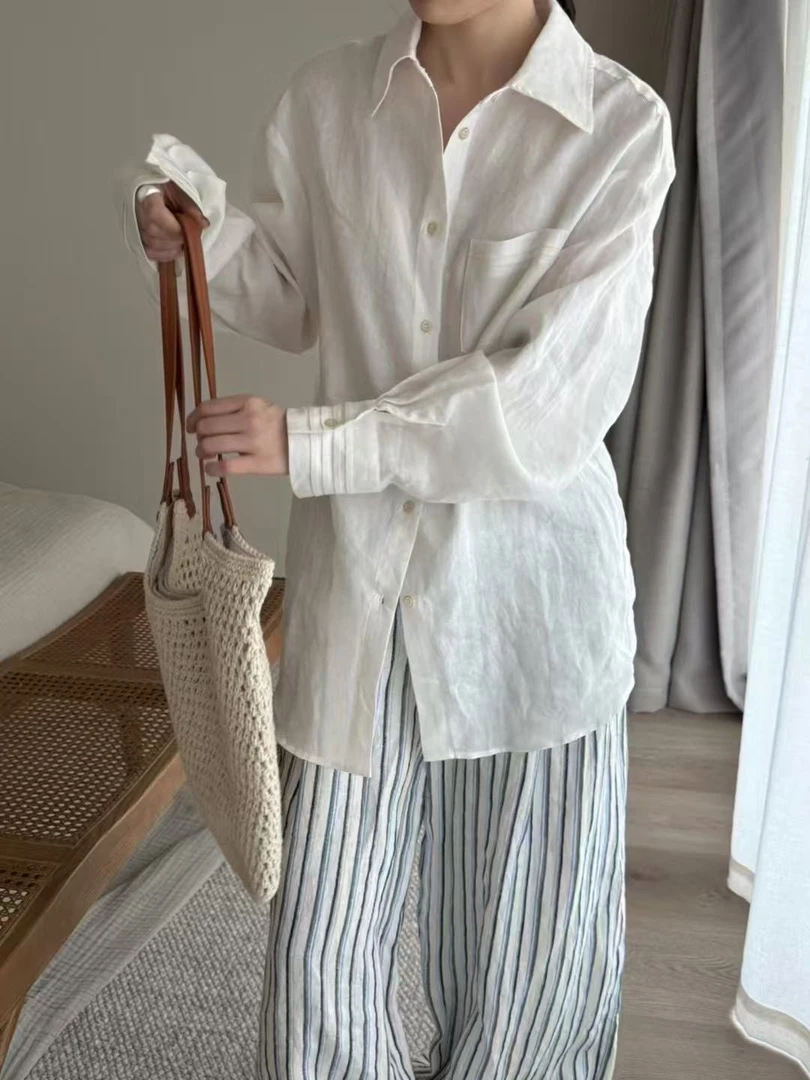 chalan 新款时尚百搭舒适休闲褶皱口袋衬衫H25C0211