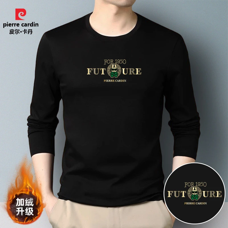 皮尔卡丹2025秋冬新款男士高档圆领休闲百搭宽松商务宽松印花长袖