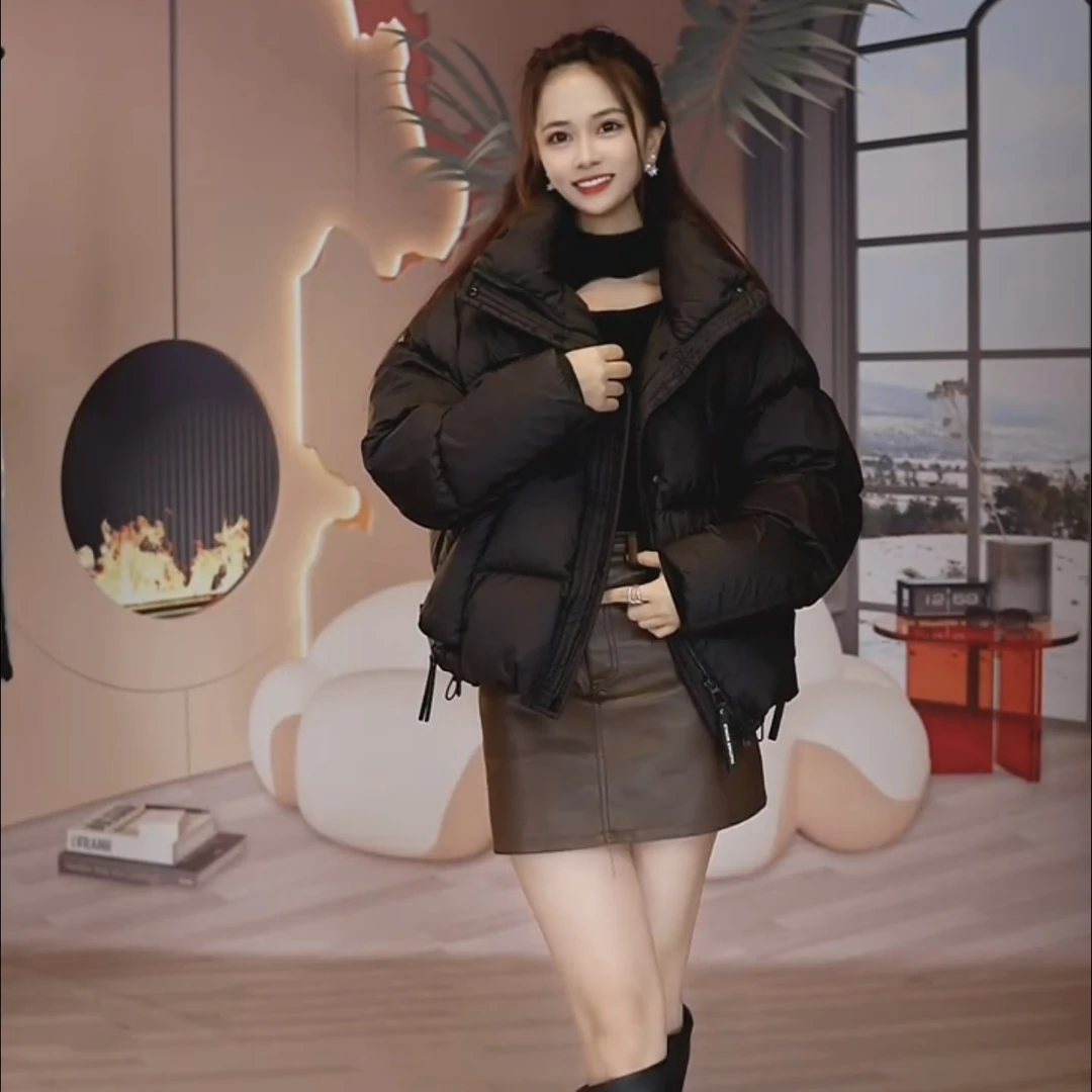 泡芙款羽绒服女短款白鸭绒连帽韩版宽松加厚保暖百搭冬季小个子