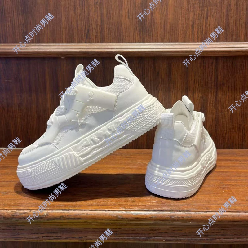 欧洲站男鞋2025秋季时尚擦色潮流网面拼接休闲潮鞋厚底增高百搭鞋