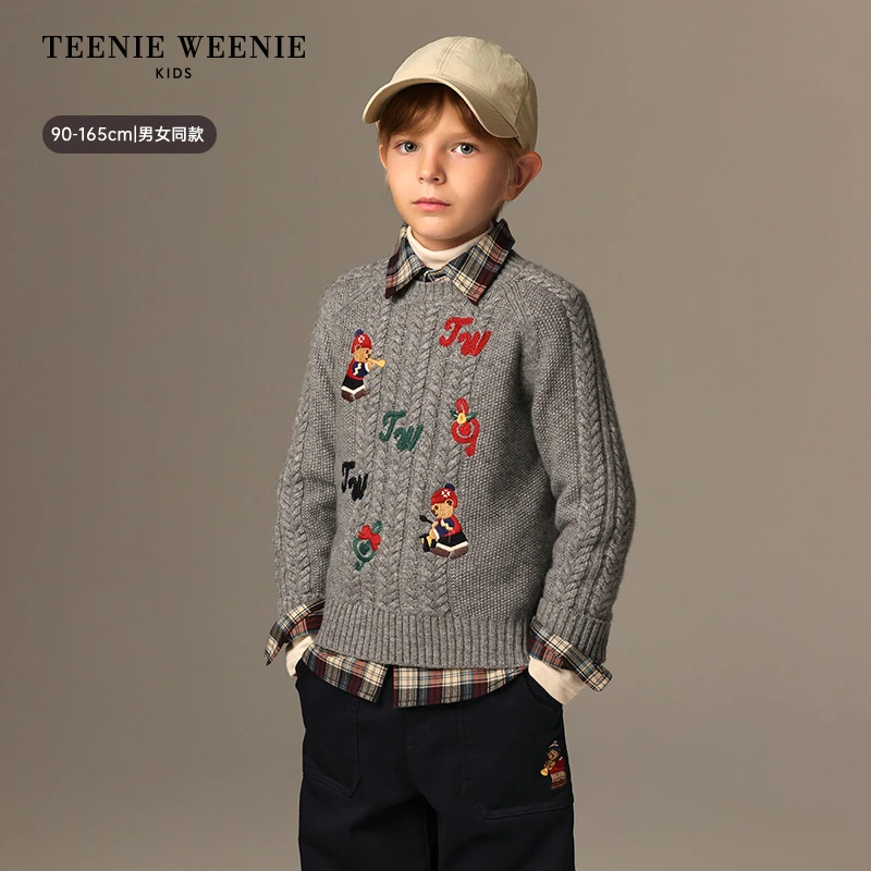 TeenieWeenie Kids小熊童装26新冬季男女童宝宝绣花羊毛混纺毛衣