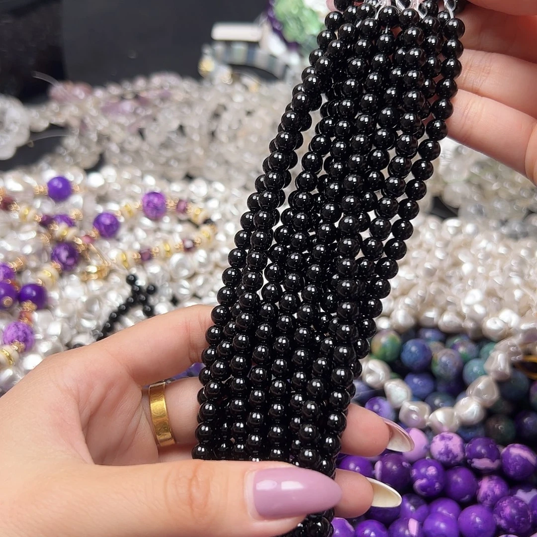 玛瑙/玉髓足银镶嵌珠宝半成品m207 6.4m 黑玛瑙小米珠 一条