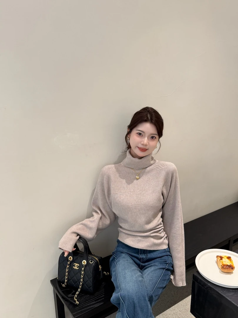 【温柔织物】秋冬韩系高领套头蝙蝠袖针织衫女气质收腰显瘦毛衣上衣
