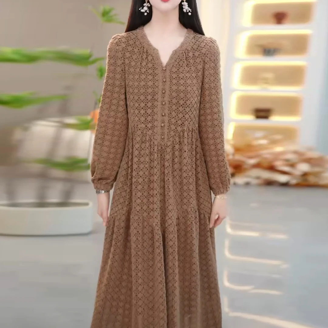 迷苏气质连衣裙2025春秋新款修身减龄高档长袖轻奢高级感中长裙