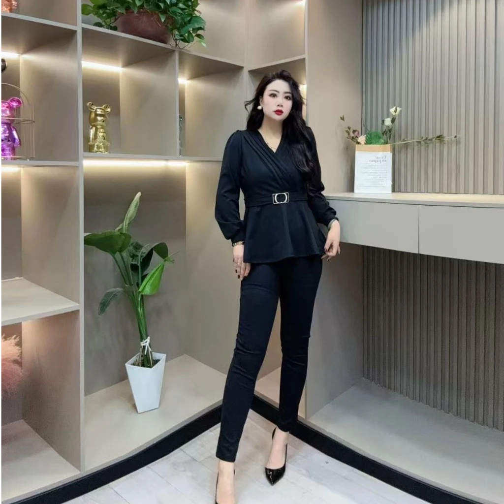 早春两件套-玲 8009时尚气质潮流领扣显瘦百搭款胖MM大码女装新款