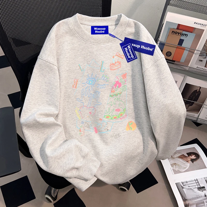 WASSUP HSUBE潮流百搭休闲长袖T恤早秋季男女生美式宽松圆领上衣