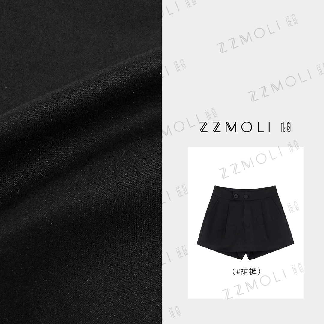 ZZMOLI 休闲双纽扣百搭短裙裤女款通勤高腰外穿黑色裤子ZBK93003