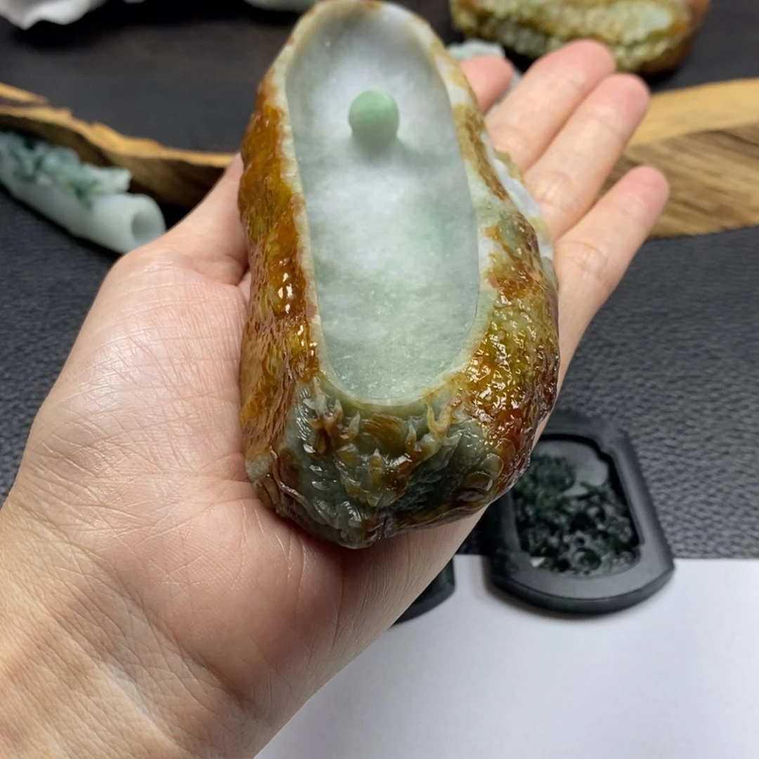 石***园定制翡翠未镶嵌香插