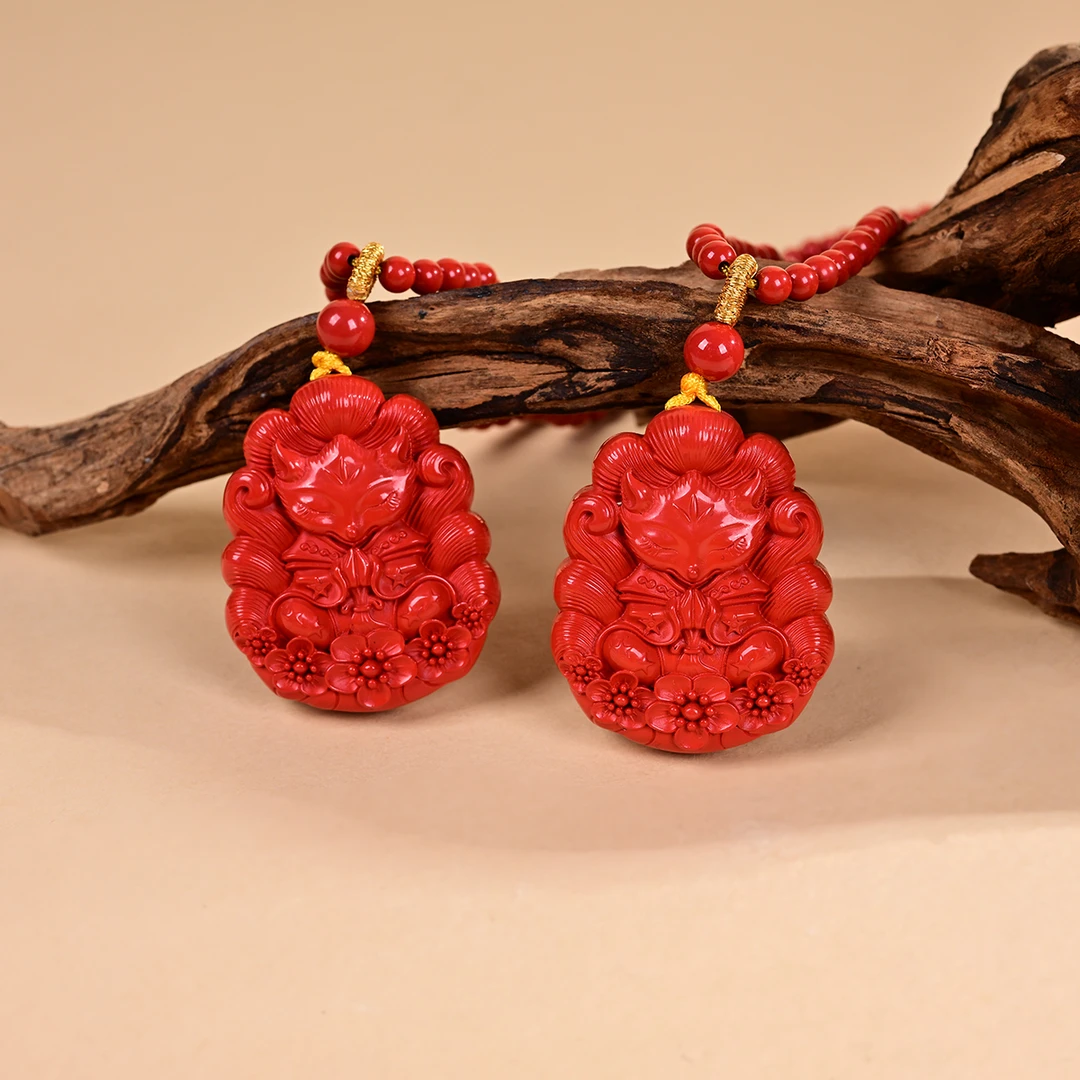 含辰砂工艺品23 V1872-朱砂项链-多样性发一件-37x30x8mm（东哥）