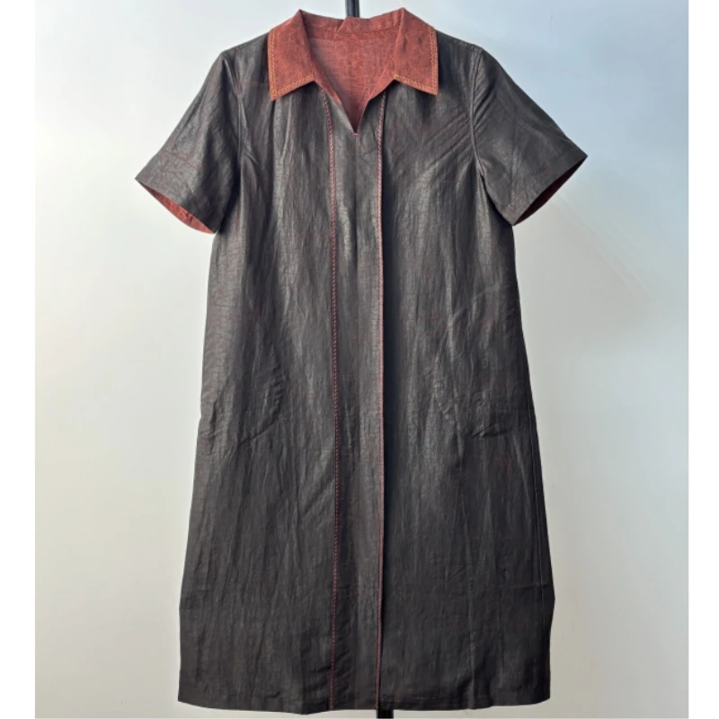 遇裳香云纱（8609）100%桑蚕丝老料龟裂纹两面双穿女连衣裙