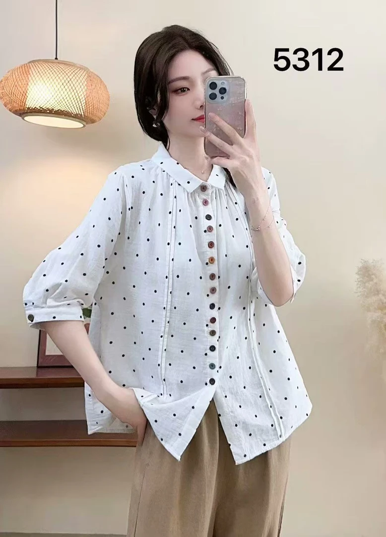 女士夏季婴儿棉衬衣时尚宽松5312