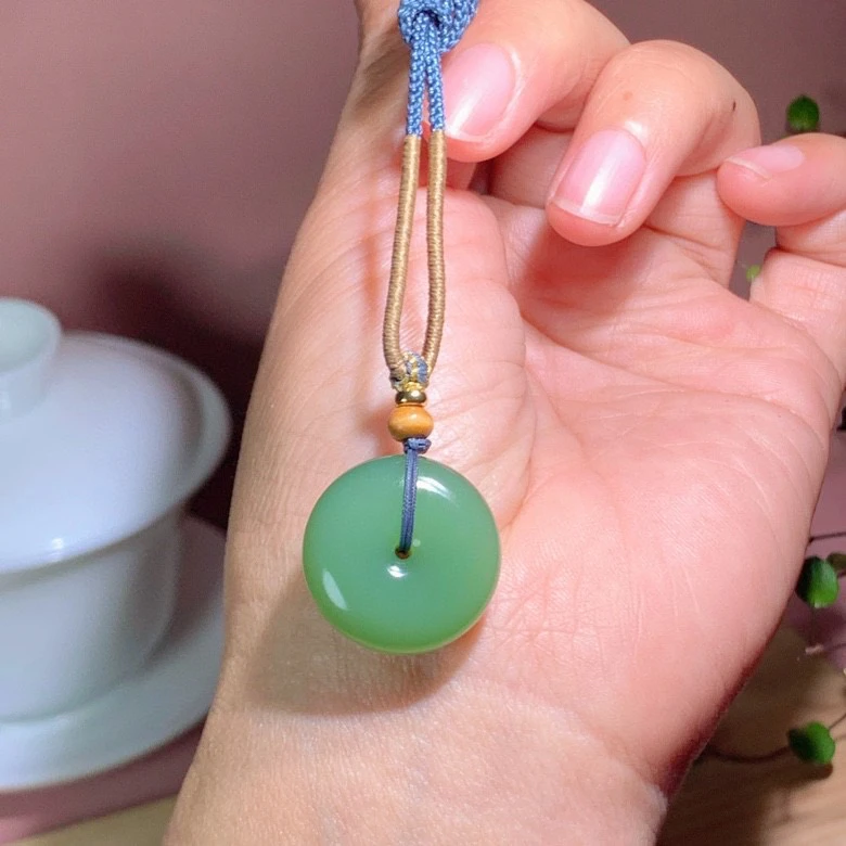 和田玉粉青俄罗斯碧玉平安扣挂件 尺寸22/9.