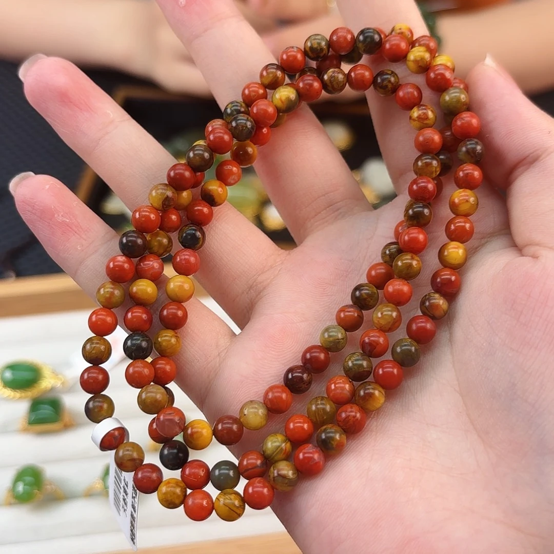 南红玛瑙未镶嵌颈饰包浆卡5多圈