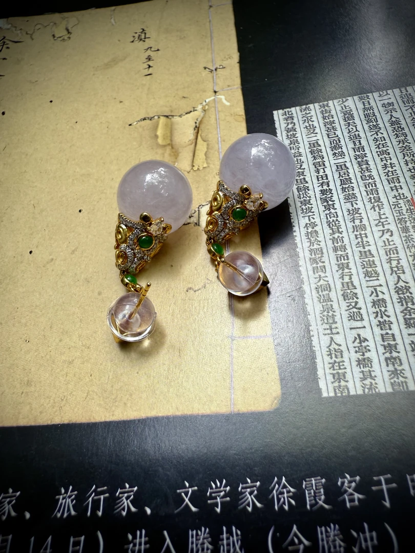 冰紫翡翠珠子耳环