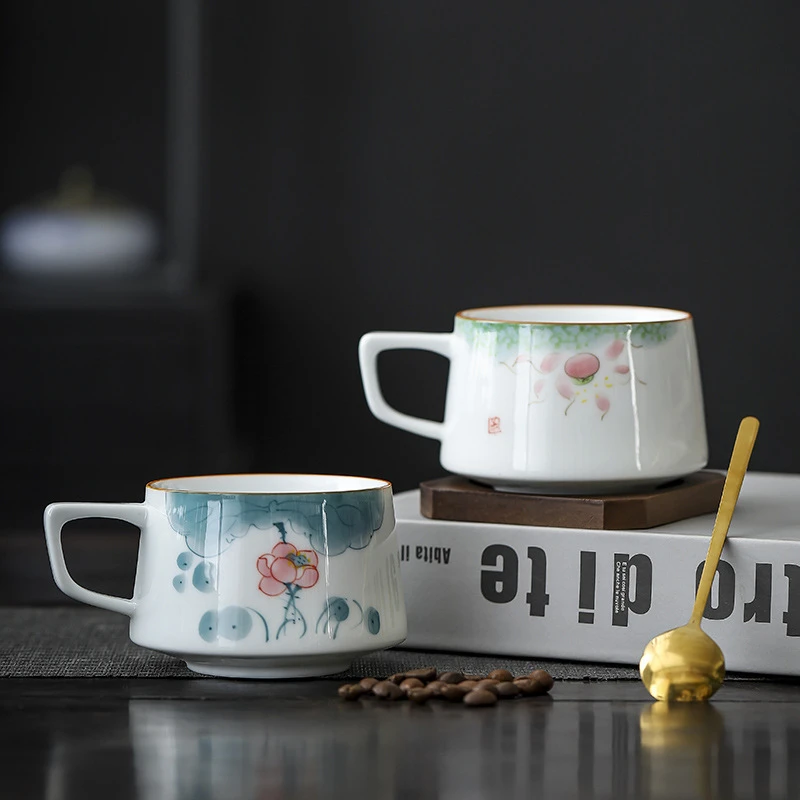多款釉下彩带把防烫大号茶杯主人杯陶瓷咖啡杯纯手绘马克杯国潮风