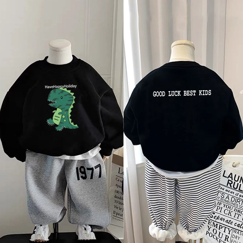 儿童新款男童加绒卫衣加厚秋冬季韩版女童宝宝保暖一体绒红色上衣