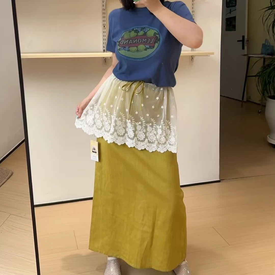 no退no换亚麻姜黄直筒裙