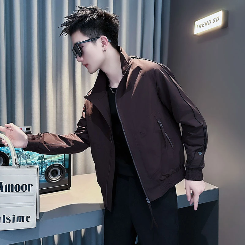 男士外套春秋季2025新款潮牌男装高级感立领夹克休闲痞帅短款上衣