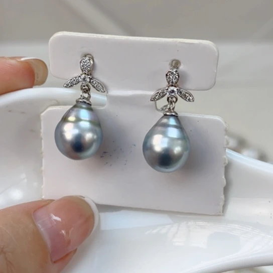 银S925镶嵌海水珍珠耳饰