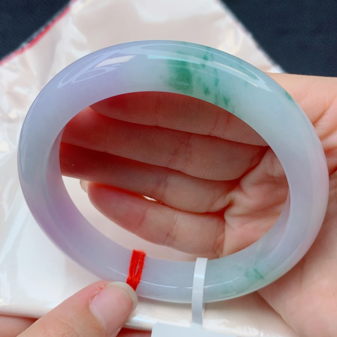 翡翠未镶嵌手镯61-62细糯冰春彩飘绿花