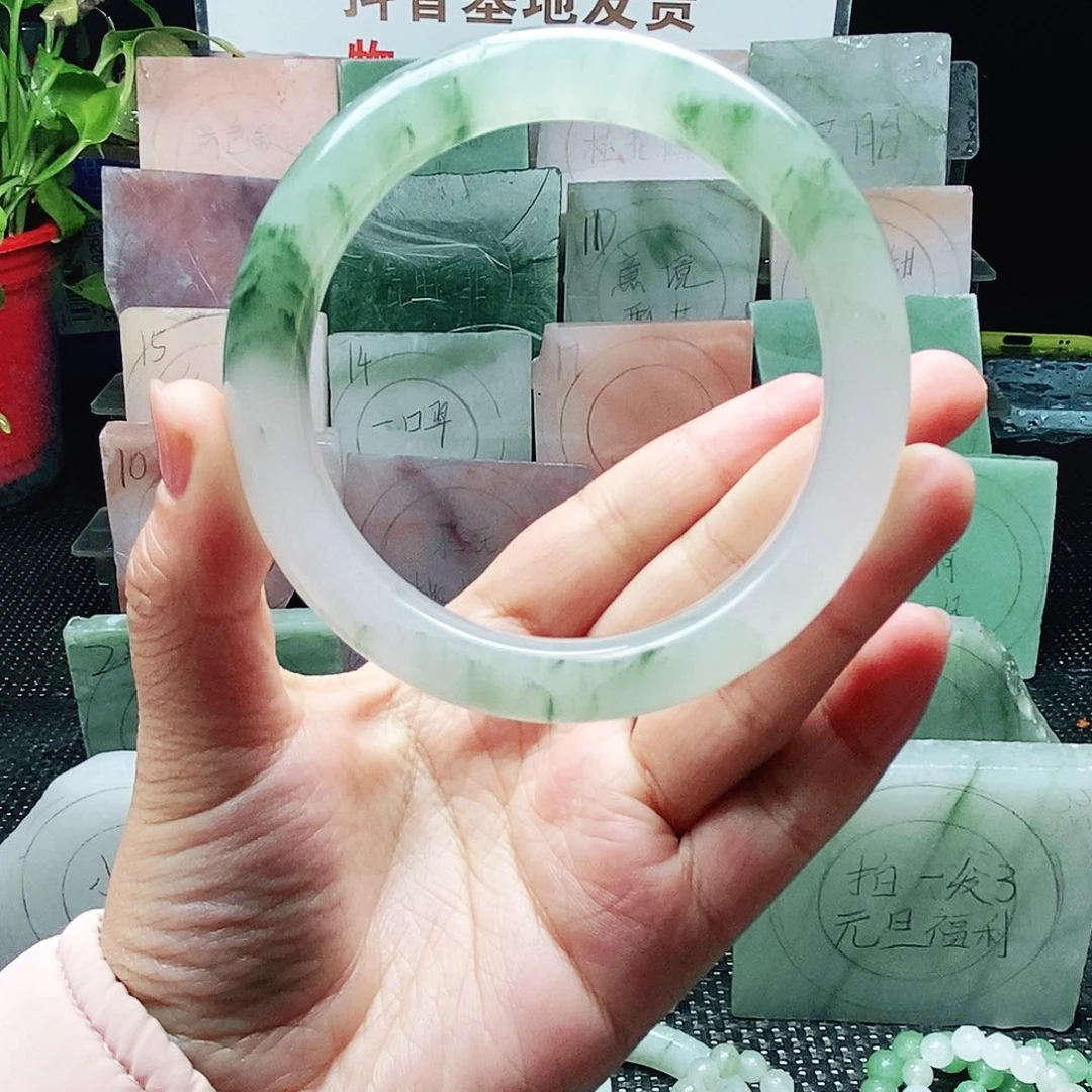 石英质玉未镶嵌手镯高冰半山水58圈